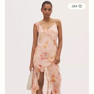 BHLDN Rae Asymmetric Ruffle Printed Chiffon Maxi Dress